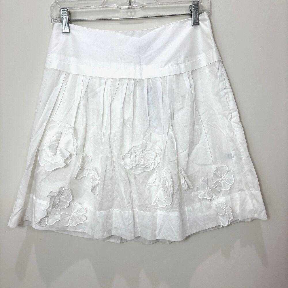 Y2K The Limited NEW White Pleated Mini Skirt Women 0 3D Floral Cottagecore Airy